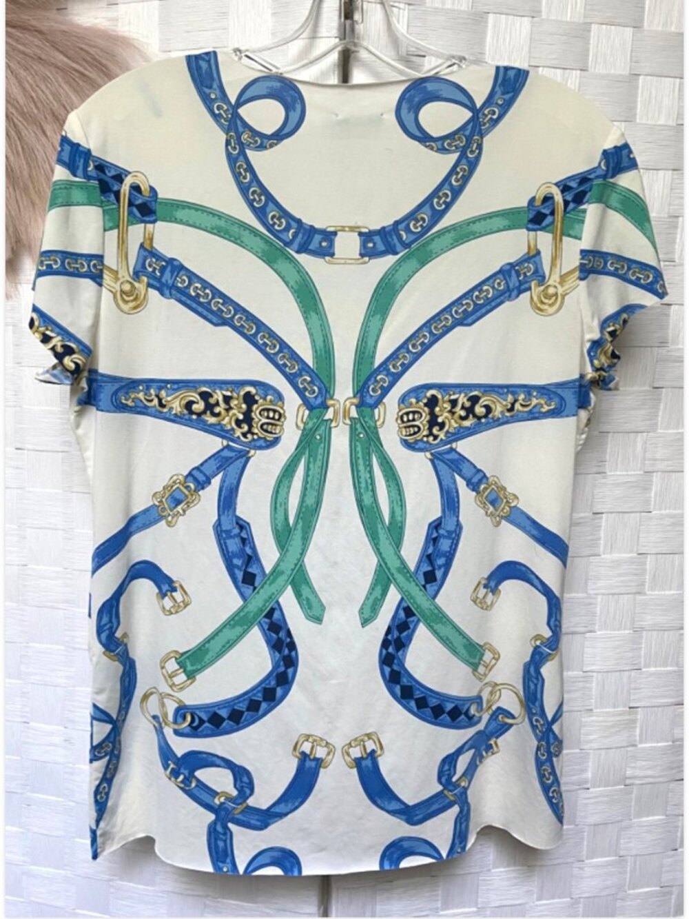 J. McLaughlin Horsebit Short Sleeve White Blue Thin Lightweight Top Size XS - Picture 2 of 7